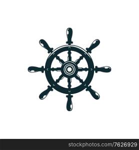 Retro handwheel isolated navigation symbol. Vector steering wheel with handles, control shipwheel. Steering wheel isolated control shipwheel