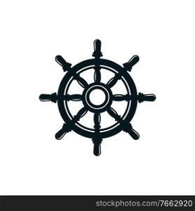 Retro handwheel isolated navigation symbol. Vector steering wheel with handles, control shipwheel. Steering wheel isolated control shipwheel