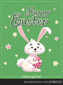 Retro Happy Easter poster. Greeting card with rabbit, bunny, egg. Vector illustration vintage background. Retro Happy Easter poster. Greeting card with rabbit, bunny, egg. Vector illustration vintage