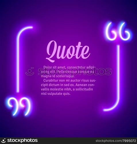 Retro hipster neon glowing quote marks frame