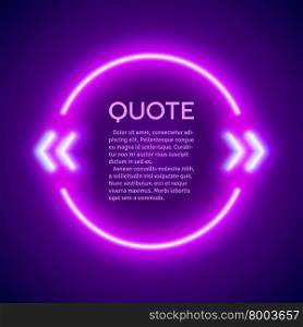 Retro hipster neon glowing quote marks frame