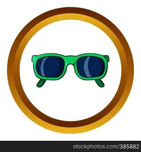 Retro hipster sunglasses vector icon in golden circle, cartoon style isolated on white background. Retro hipster sunglasses vector icon