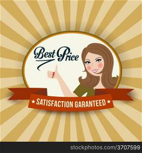 retro illustration with a woman and best price message, vector format