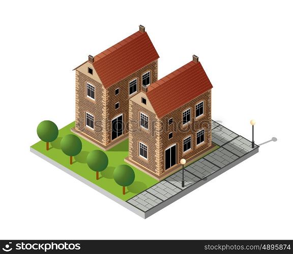 Retro isometric country house. Retro isometric country house municipal infrastructure and city objects