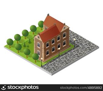 Retro isometric country house. Retro isometric country house municipal infrastructure and city objects