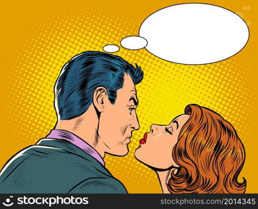 retro kiss of a man and a woman. A couple in love. Husband and wife. Pop Art Vector Illustration Kitf Vintage 50s 60s Style. retro kiss of a man and a woman. A couple in love. Husband and wife