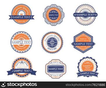 Retro labels and frames for quality and guarantee elements