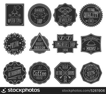 Retro Labels Set. Set of retro black line emblems with hipster elements isolated vector illustration