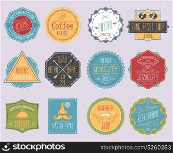 Retro Labels Set. Set of retro colored line emblems with hipster elements isolated vector illustration