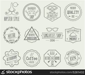Retro Labels Set. Set of retro line emblems with hipster elements isolated vector illustration