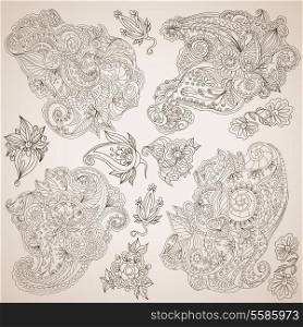 Retro lacework ornamental decorative abstract elements set isolated vector illustration
