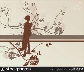 retro lady with floral background