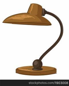 Retro lamp with curved stand, isolated icon of vintage furniture element for home interior design. Accessories for illumination and light at house, loft and old fashioned. Vector in flat style. Vintage lamp of metal, minimalist curved lines