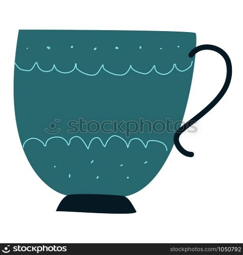 Retro light blue tea cup with simple white decor. Isolated on white background. Flat cartoon style. Vector Illustration.. Retro light blue tea cup with white decor.