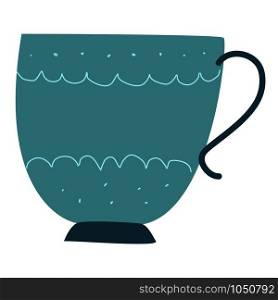 Retro light blue tea cup with simple white decor. Isolated on white background. Flat cartoon style. Vector Illustration.. Retro light blue tea cup with white decor.