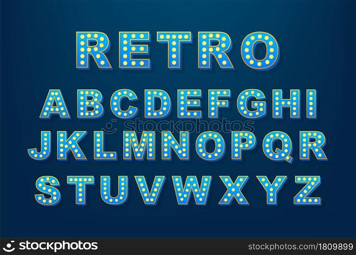 Retro light text, great design for any purposes. Vector retro light bulb alphabet. Vector stock illustration. Retro light text, great design for any purposes. Vector retro light bulb alphabet. Vector stock illustration.