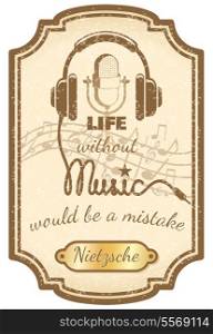 Retro live music poster with mic and headphones vector illustration
