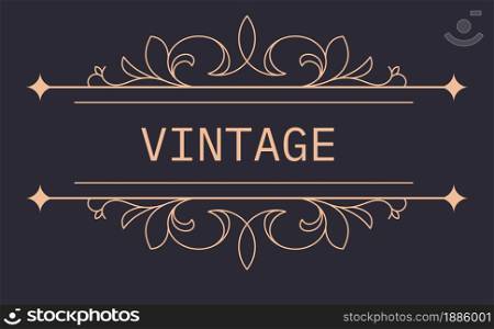 Retro logotype with arrows and floral ornaments. Isolated presentation card of business or luxury brand company, royal logo with lines and swirls. Gold label with flourishing vector in flat style. Vintage banner with floral ornaments and arrows vector