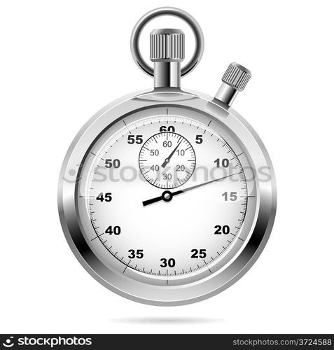 Retro mechanic chromed stopwatch vector illustration. Front view.