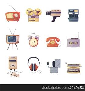 Retro Media Gadgets Cartoon Set. Retro media gadgets cartoon set of colorful entertainment technologic devices isolated vector illustration
