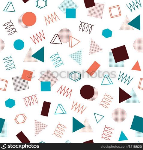 Retro memphis geometric line shapes seamless patterns. Hipster fashion 80-90s. Abstract jumble textures. Zigzag lines. Triangle. Memphis style for printing, website, poster.