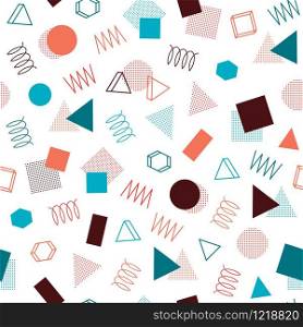 Retro memphis geometric line shapes seamless patterns. Hipster fashion 80-90s. Abstract jumble textures. Zigzag lines. Triangle. Memphis style for printing, website, poster.