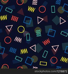 Retro memphis geometric line shapes seamless patterns. Hipster fashion 80-90s. Abstract jumble textures. Zigzag lines. Triangle. Memphis style for printing, website, poster.. Retro memphis geometric line shapes seamless patterns. Hipster fashion 80-90s. Abstract jumble textures. Zigzag lines. Triangle. Memphis style for printing, website, design, poster.