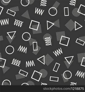 Retro memphis geometric line shapes seamless patterns. Hipster fashion 80-90s. Abstract jumble textures. Black and white. Zigzag lines. Triangle. Memphis style for printing, website, poster.. Retro memphis geometric line shapes seamless patterns. Hipster fashion 80-90s. Abstract jumble textures. Black and white. Zigzag lines. Triangle. Memphis style for printing, website, design, poster.
