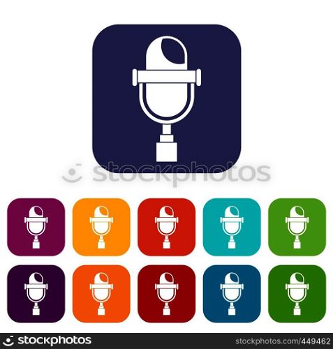 Retro microphone icons set vector illustration in flat style In colors red, blue, green and other. Retro microphone icons set flat