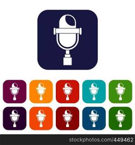 Retro microphone icons set vector illustration in flat style In colors red, blue, green and other. Retro microphone icons set flat