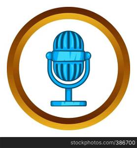 Retro microphone vector icon in golden circle, cartoon style isolated on white background. Retro microphone vector icon