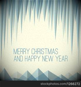 Retro minimalistic Christmas card with icicles and snowy mountains