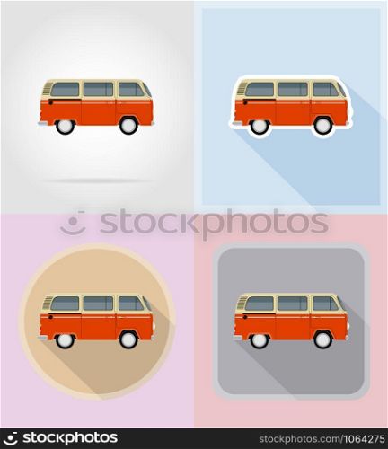 retro minivan flat icons vector illustration isolated on background
