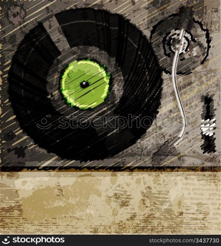 Retro music background, color sketch of turntable