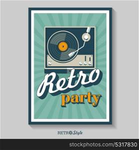 Retro music. Poster. Player for vinyl records. Vector illustration.
