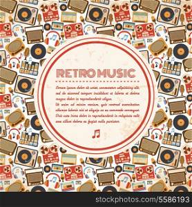 Retro music poster with vintage radio tape recorder old microphone icons vector illustration