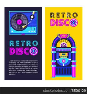 Retro music. Vector illustration.. Retro music. An old jukebox. Vinyl record player. Vector illustration.