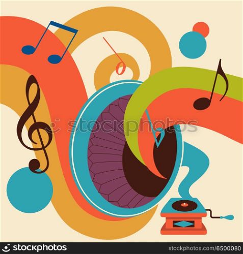 Retro music. Vector illustration.. Retro music. Retro disco. Vector illustration with vintage gramophone.