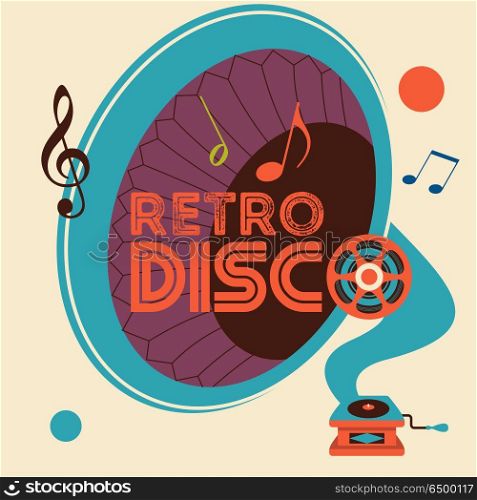 Retro music. Vector illustration.. Retro music. Retro disco. Vector illustration with vintage gramophone.