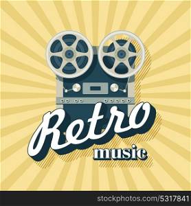 Retro music. Vector illustration. Vintage reel to reel tape recorder.