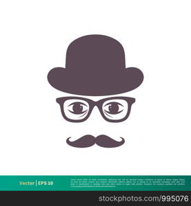 Retro Mustache, Eyeglasses and Hat Icon Vector Logo Template Illustration Design. Vector EPS 10.