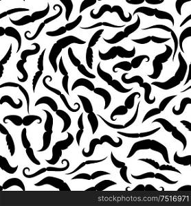 Retro mustaches black and white seamless pattern with variety facial hair styles. Fashion theme, scrapbook page backdrop design usage. Retro black mustaches seamless pattern