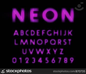 Retro neon alphabet font. Letters and numbers line design. Vector illustration.. Retro neon alphabet font. Letters and numbers line design