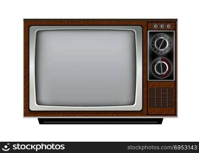 Retro old vintage television on white background.