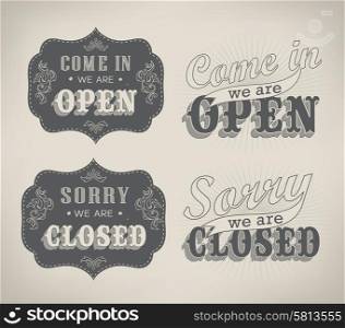 retro open and closed business sign can be used for invitation, congratulation or website