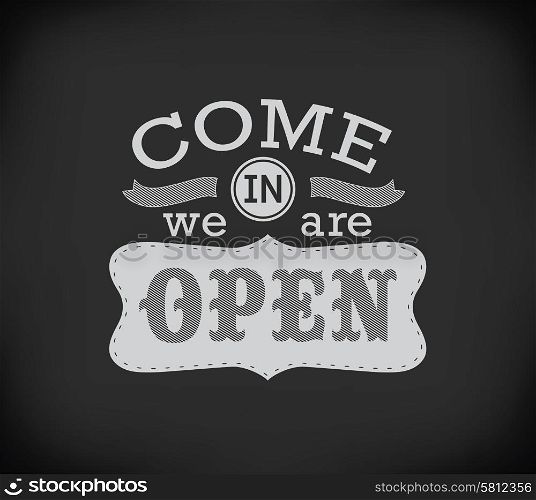 retro open and closed business sign design drawing with chalk on blackboard. retro open and closed