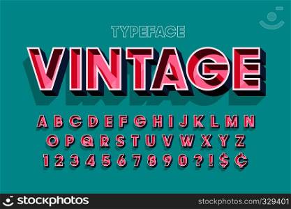 Retro original 3d display font design, alphabet, letters and numbers. Swatch color control. Retro original 3d display font design, alphabet, letters