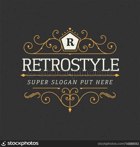 Retro ornamental logo calligraphic template for luxury restaurant, cafe, hotel business.. Retro vintage ornamental logo calligraphic template for luxury restaurant, cafe, hotel business