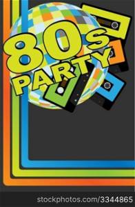 Retro Party Background - Retro Audio Cassette Tapes, Disco Ball and 80s Party Sign
