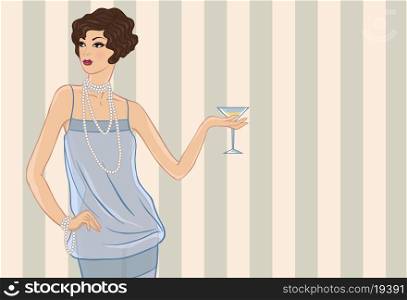 Retro party girl. Vector illustration for your design.